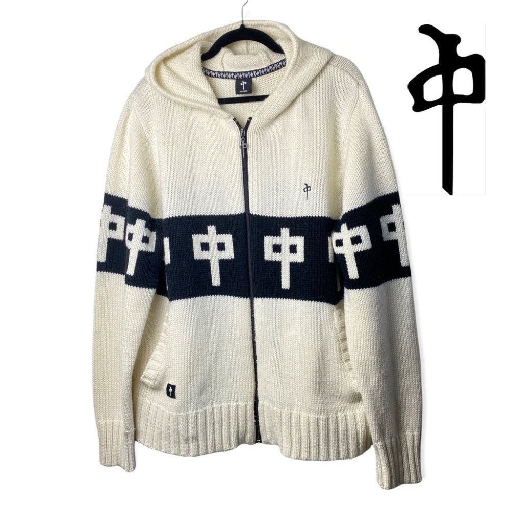 Red Dragon Apparel Wool Blend White & Black Knit Zip Up Sweater